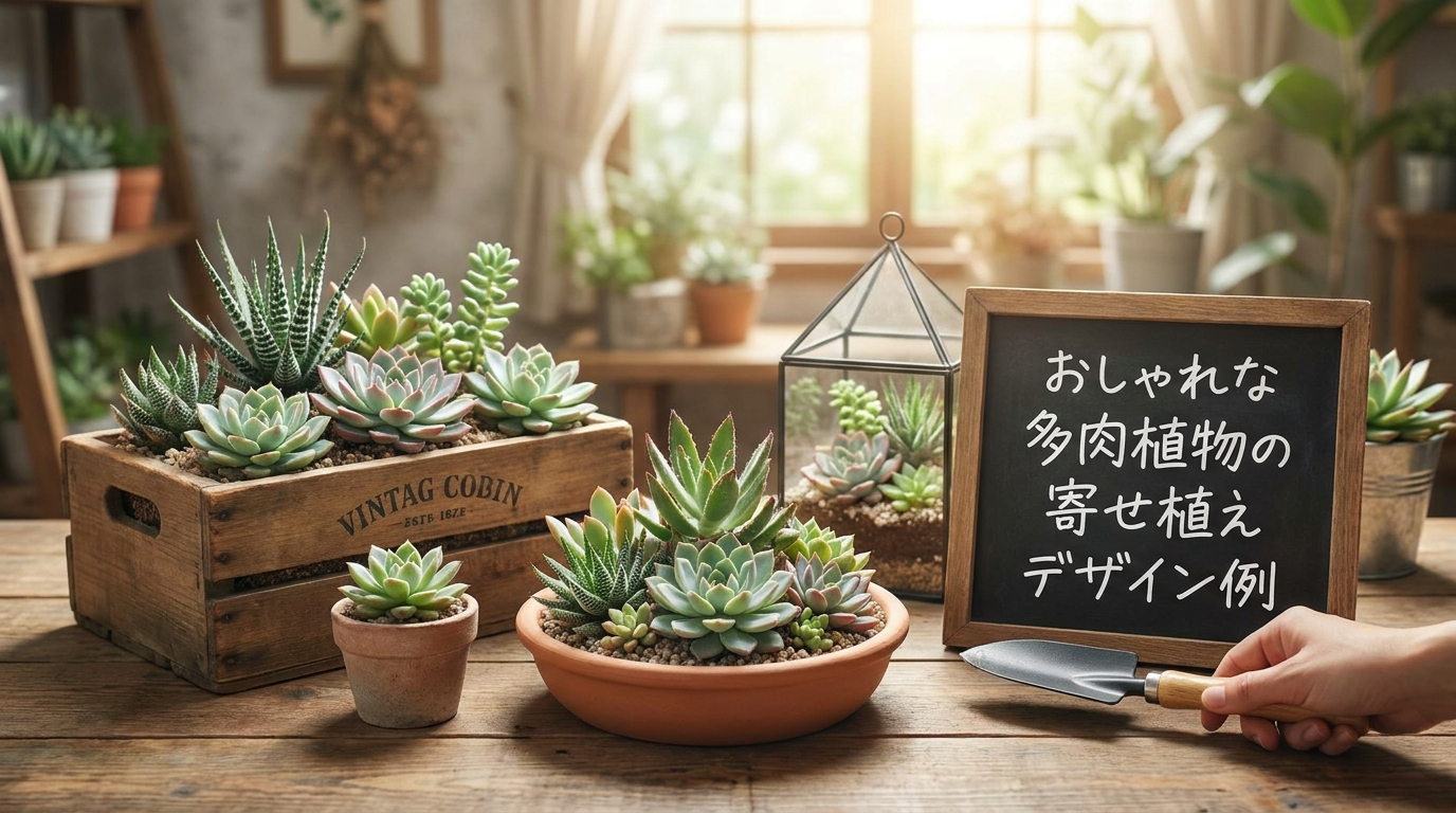 多肉植物の寄せ植えデザイン例を多数紹介。おしゃれな飾り方のコツも解説